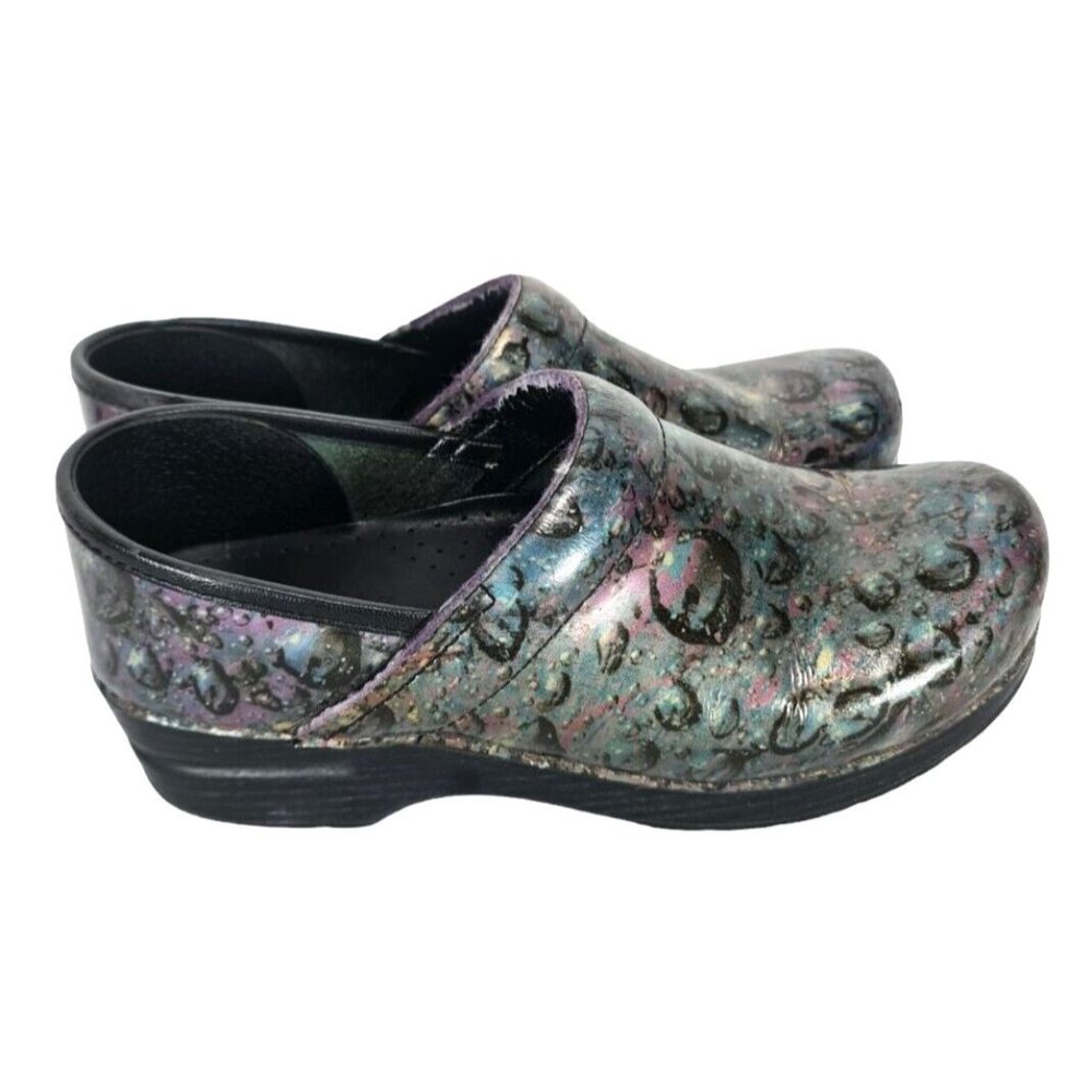 Dankso Womens Black Leather Slip On Clogs Shoes Size 38 (US 8 ) Floral Patent 1P